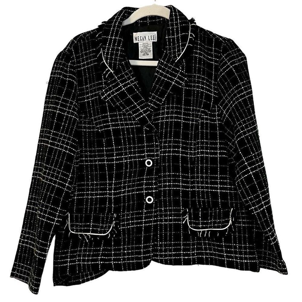 Megan Lee Women’s Black White Plaid Blazer Jacket 14 P